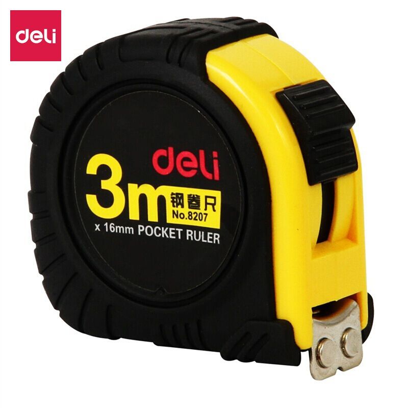 得力(Deli) 8207 全包胶钢卷尺 3m宽16mm 带强力磁铁