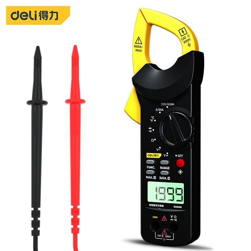 得力(deli)工具 DL8450  钳型数显万用表多用表电流表钳表 3-1/2位 600V 自动量程+温度