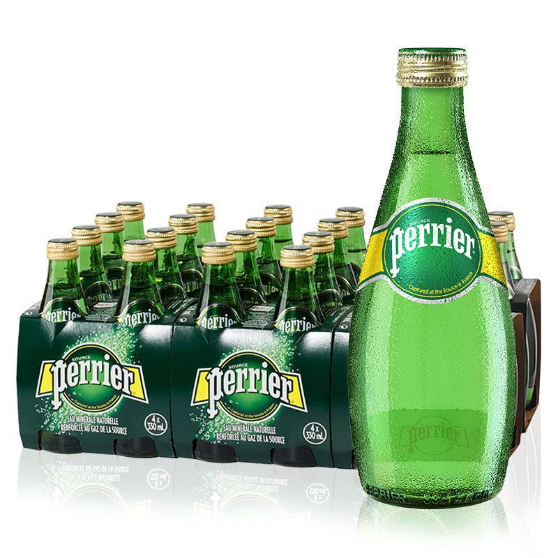 法国原装进口 巴黎水(Perrier)  气泡矿泉水 原味天然矿泉水 330ml*24瓶(玻璃瓶) 整箱装